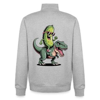 Sour cucumber rides dinosaur - Unisex Organic Zip Sweatshirt by Stanley/Stella - heather grey - Back - AI Model Male 185 light (185cm)