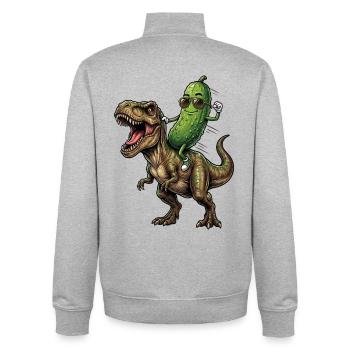 Sour cucumber rides dinosaur - Unisex Organic Zip Sweatshirt by Stanley/Stella - heather grey - Back - AI Model Male 185 light (185cm)
