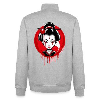 Geisha Night Moon - Unisex Organic Zip Sweatshirt by Stanley/Stella - heather grey - Back - AI Model Male 185 light (185cm)