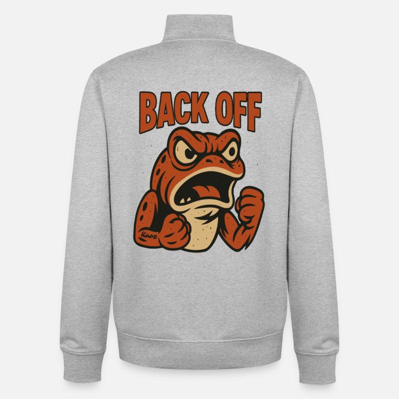 Back Off Angry Frog Patch - Unisex Organic Zip Sweatshirt by Stanley/Stella - heather grey