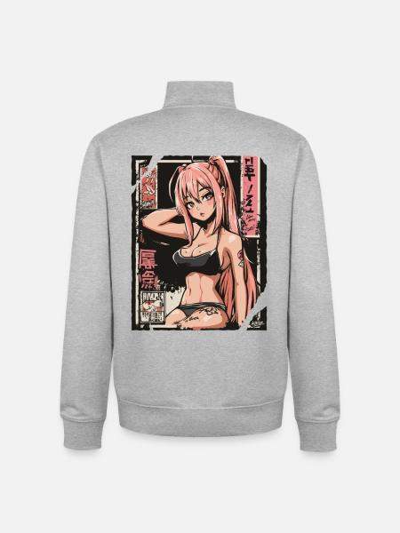 Pinkhaariges Neon-Pin-Up - Unisex Organic Zip Sweatshirt von Stanley/Stella - Grau meliert