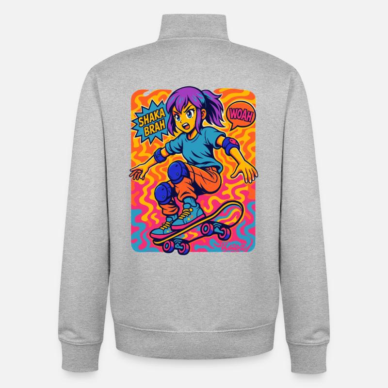 Shaka Brah Skater Pop Art - Sweat zippé unisexe en coton bio Stanley/Stella - gris chiné
