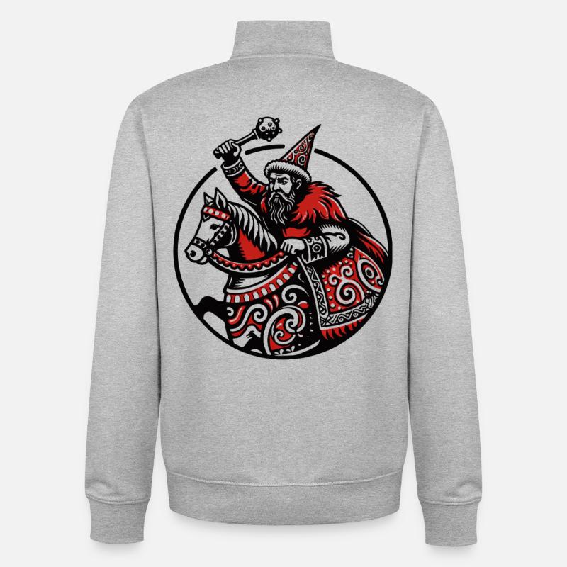Lajkonik Légende populaire polonaise cavalier - Sweat zippé unisexe en coton bio Stanley/Stella - gris chiné