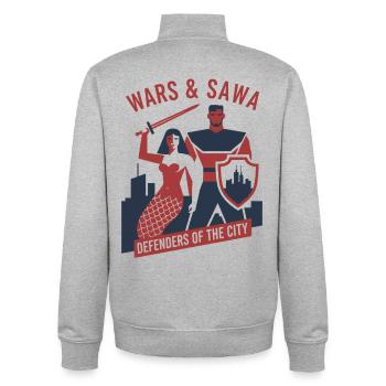 Guerres et Sawa Défenseurs de la Cité - Sweat zippé unisexe en coton bio Stanley/Stella - gris chiné - Dos - AI Model Male 185 light (185cm)