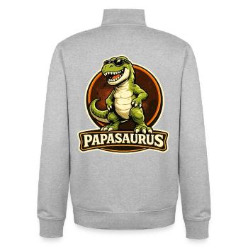 PAPASAURUS Dino Dire pour Papa pour la fête des pères - Sweat zippé unisexe en coton bio Stanley/Stella - gris chiné - Dos - AI Model Male 185 light (185cm)