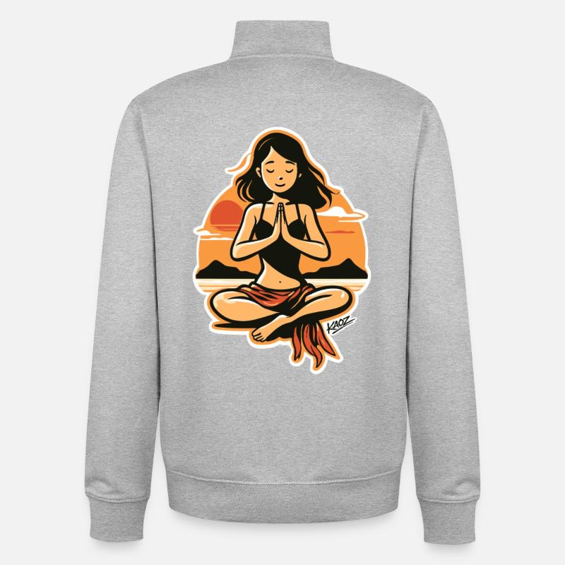 Silhouette der Sonnenuntergangsmeditation - Unisex Organic Zip Sweatshirt von Stanley/Stella - Grau meliert