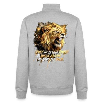 Dare To Walk Alone Lion Quote - Unisex Organic Zip Sweatshirt by Stanley/Stella - heather grey - Back - AI Model Male 185 light (185cm)