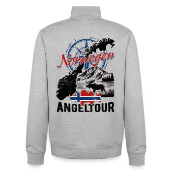 Voyage de pêche en Norvège - Cadeau de pêcheur - Sweat zippé unisexe en coton bio Stanley/Stella - gris chiné - Dos - AI Model Male 185 light (185cm)