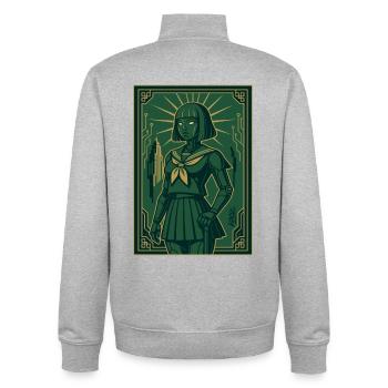Cyber Deco Android Green Sentinel - Unisex Organic Zip Sweatshirt by Stanley/Stella - heather grey - Back - AI Model Male 185 light (185cm)