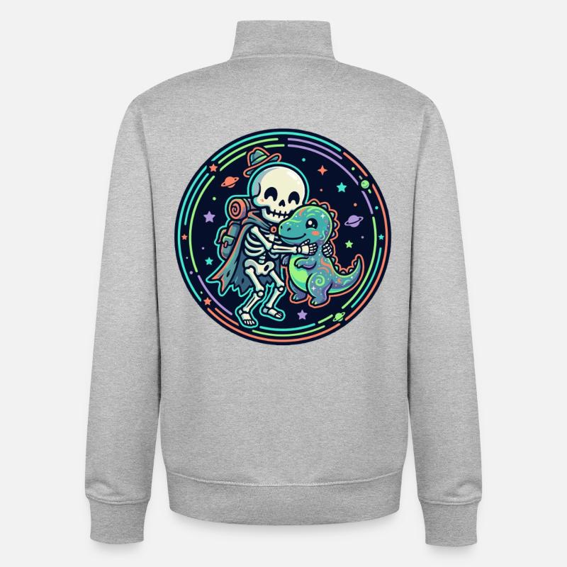 Motif Cosmique de Squelette et Dino - Sweat zippé unisexe en coton bio Stanley/Stella - gris chiné