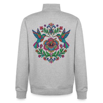 Fleurs Alebrije Colibri mexicain - Sweat zippé unisexe en coton bio Stanley/Stella - gris chiné - Dos - AI Model Male 185 light (185cm)