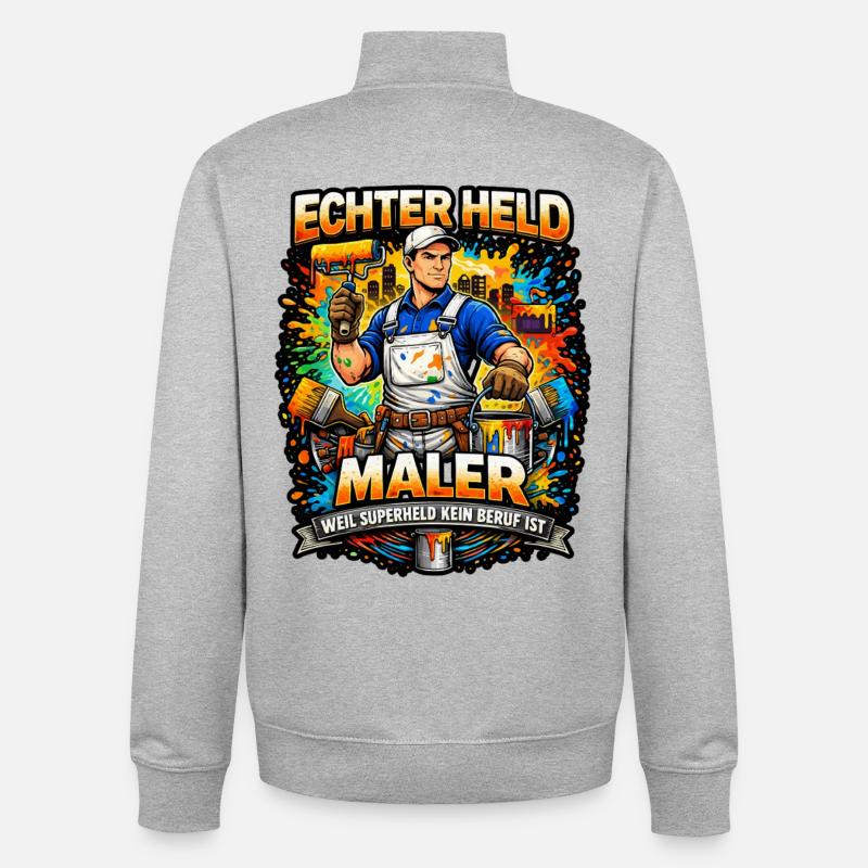 Echter Held Maler – Farbexplosion - Unisex Organic Zip Sweatshirt von Stanley/Stella - Grau meliert