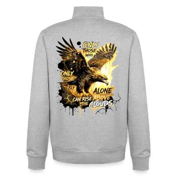Eagle Motivation - Lève-toi au-dessus des nuages - Sweat zippé unisexe en coton bio Stanley/Stella - gris chiné - Dos - AI Model Male 185 light (185cm)
