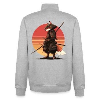 Samurai-Fuchs bei Sonnenuntergang - Unisex Organic Zip Sweatshirt von Stanley/Stella - Grau meliert - Hinten - AI Model Male 185 light (185cm)