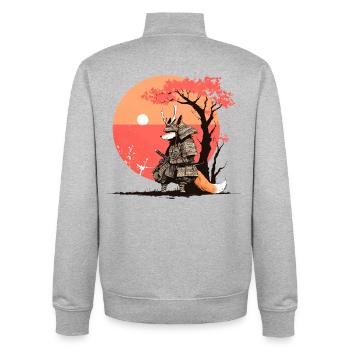 Samurai-Fuchs bei Sonnenuntergang - Unisex Organic Zip Sweatshirt von Stanley/Stella - Grau meliert - Hinten - AI Model Male 185 light (185cm)