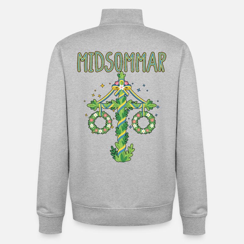 Litha Pagan Solstice d’été Midsommar - Sweat zippé unisexe en coton bio Stanley/Stella - gris chiné