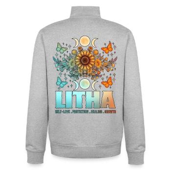 Litha Pagan Solstice d’été Midsommar - Sweat zippé unisexe en coton bio Stanley/Stella - gris chiné - Dos - AI Model Male 185 light (185cm)