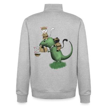 Kawaii Campingkatzen reiten auf Dinosaurier-Shirt - Unisex Organic Zip Sweatshirt von Stanley/Stella - Grau meliert - Hinten - AI Model Male 185 light (185cm)