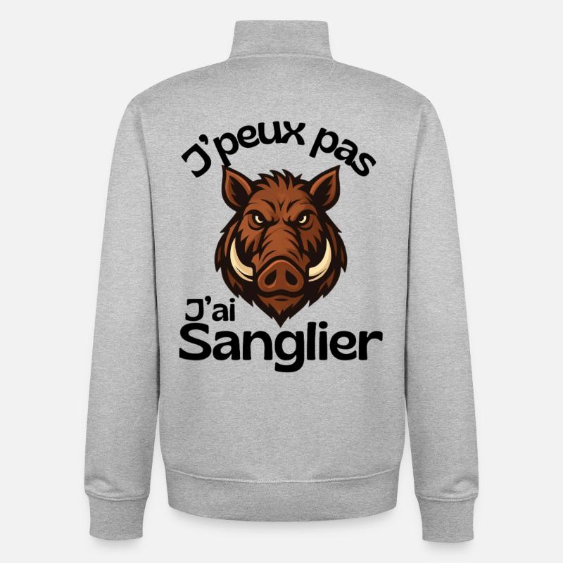 J'peux Pas Sanglier - humour chasse - Sweat zippé unisexe en coton bio Stanley/Stella - gris chiné