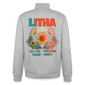 Litha Pagan Solstice d’été Midsommar - Sweat zippé unisexe en coton bio Stanley/Stella - gris chiné - Dos - AI Model Male 185 light (185cm)
