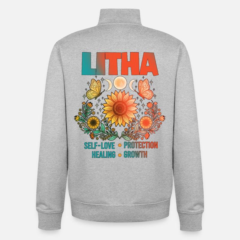 Litha Pagan Solstice d’été Midsommar - Sweat zippé unisexe en coton bio Stanley/Stella - gris chiné