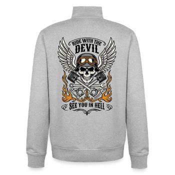 Chevaucher avec le Diable | On se voit en enfer | Motards - Sweat zippé unisexe en coton bio Stanley/Stella - gris chiné - Dos - AI Model Male 185 light (185cm)