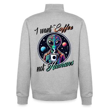 Déclaration sur le café extraterrestre - Pas les humains - Sweat zippé unisexe en coton bio Stanley/Stella - gris chiné - Dos - AI Model Male 185 light (185cm)