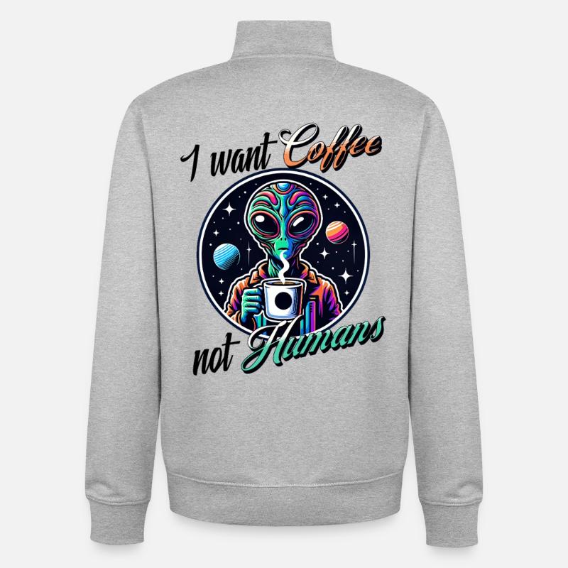 Alien Coffee Statement- Not Humans - Unisex Organic Zip Sweatshirt by Stanley/Stella - heather grey