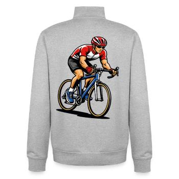 Cycliste sur vélo de route en pleine vitesse - Sweat zippé unisexe en coton bio Stanley/Stella - gris chiné - Dos - AI Model Male 185 light (185cm)