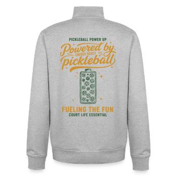Pickleball angetrieben von Gurkenball-Witzspieler - Unisex Organic Zip Sweatshirt von Stanley/Stella - Grau meliert - Hinten - AI Model Male 185 light (185cm)