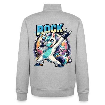 Rock Einhorn in Dabbing Pose mit Retro Vibes - Unisex Organic Zip Sweatshirt von Stanley/Stella - Grau meliert - Hinten - AI Model Male 185 light (185cm)