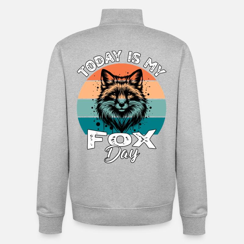 Red Fox Fox Fox - Unisex Organic Zip Sweatshirt by Stanley/Stella - heather grey