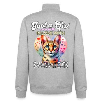 Savannah Cat Girl - Unisex Organic Zip Sweatshirt by Stanley/Stella - heather grey - Back - AI Model Male 185 light (185cm)