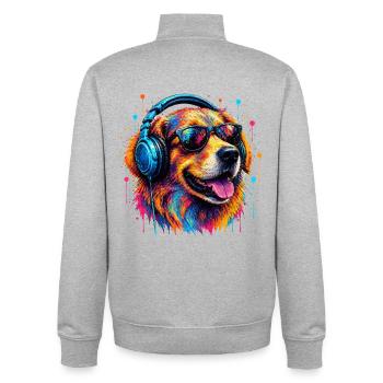 Colorful dog with headphones - Unisex Organic Zip Sweatshirt by Stanley/Stella - heather grey - Back - AI Model Male 185 light (185cm)