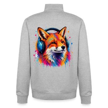 Neonfuchs mit Kopfhörern - Unisex Organic Zip Sweatshirt von Stanley/Stella - Grau meliert - Hinten - AI Model Male 185 light (185cm)