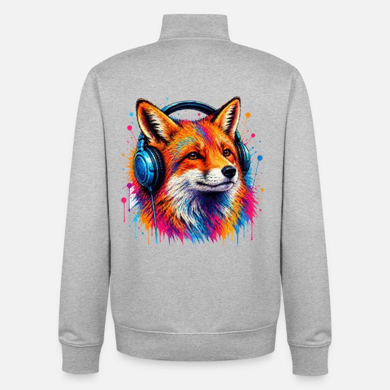 Neonfuchs mit Kopfhörern - Unisex Organic Zip Sweatshirt von Stanley/Stella - Grau meliert