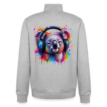 Kaleidoscope koala with headphones - Unisex Organic Zip Sweatshirt by Stanley/Stella - heather grey - Back - AI Model Male 185 light (185cm)