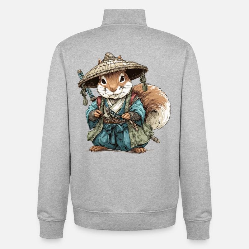 Squirrel Samurai in Blue Kimono - Unisex Organic Zip Sweatshirt by Stanley/Stella - heather grey