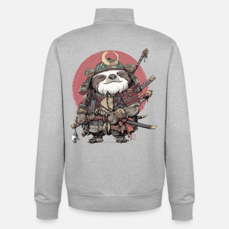 Sloth Samurai Armor - Unisex Organic Zip Sweatshirt by Stanley/Stella - heather grey