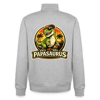 Papasaurus Dino en version rétro au coucher de soleil - Sweat zippé unisexe en coton bio Stanley/Stella - gris chiné - Dos - AI Model Male 185 light (185cm)