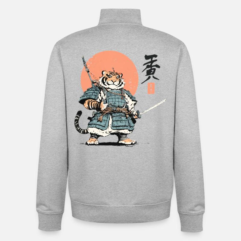 Tiger Samurai Armor Katana - Unisex Organic Zip Sweatshirt by Stanley/Stella - heather grey