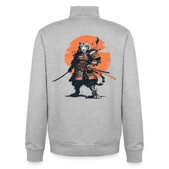 Tiger-Samurai in Ember Moon - Unisex Organic Zip Sweatshirt von Stanley/Stella - Grau meliert - Hinten - AI Model Male 185 light (185cm)