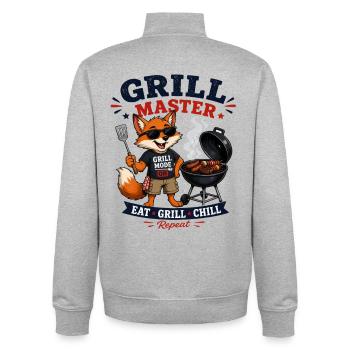 Grillmeister Fuchs BBQ Motiv - Unisex Organic Zip Sweatshirt von Stanley/Stella - Grau meliert - Hinten - AI Model Male 185 light (185cm)