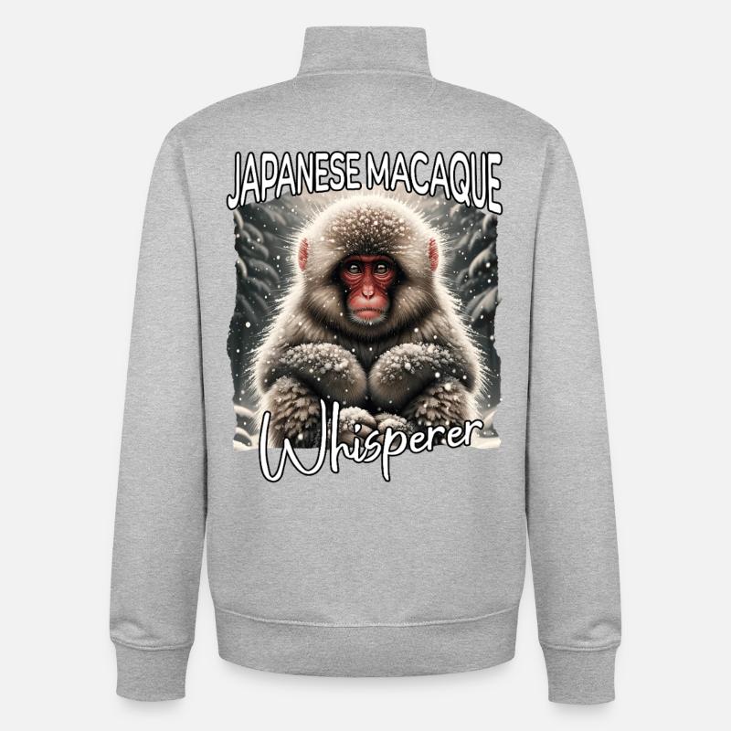 Le Murmureur de Macaque Japonais - Sweat zippé unisexe en coton bio Stanley/Stella - gris chiné