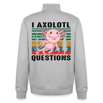 I Axolotl Questions Funny Pun Cute Animal Art - Unisex Organic Zip Sweatshirt by Stanley/Stella - heather grey - Back - AI Model Male 185 light (185cm)