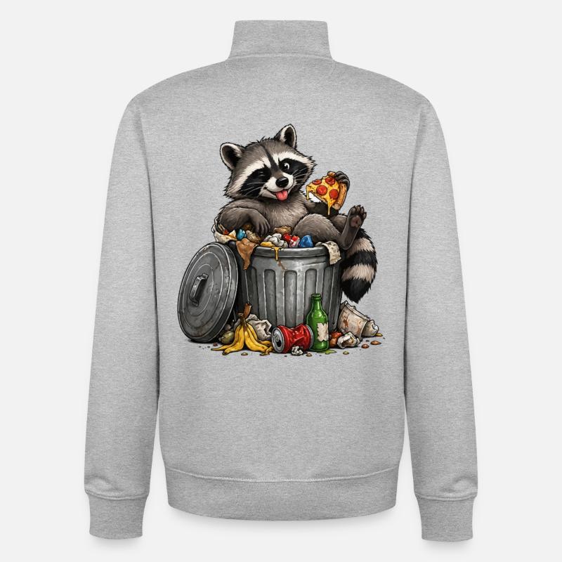 Waschbär mit Pizza Trash - Unisex Organic Zip Sweatshirt von Stanley/Stella - Grau meliert
