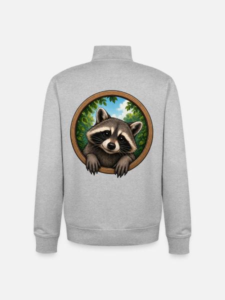 Waschbär im Holerring - Unisex Organic Zip Sweatshirt von Stanley/Stella - Grau meliert