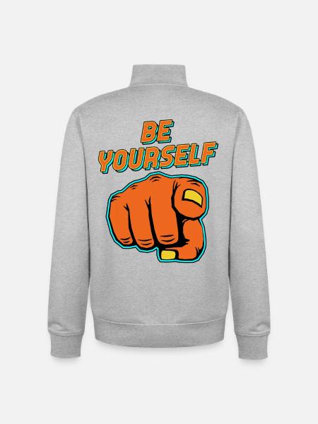 Citation de pop art « Sois toi-même » - Sweat zippé unisexe en coton bio Stanley/Stella - gris chiné