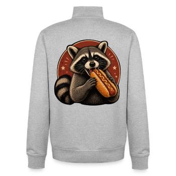 Waschbär-Genuss Hotdog Illustration - Unisex Organic Zip Sweatshirt von Stanley/Stella - Grau meliert - Hinten - AI Model Male 185 light (185cm)