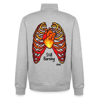 Feuer Herz im mit Rippen Tattoo Style - Unisex Organic Zip Sweatshirt von Stanley/Stella - Grau meliert - Hinten - AI Model Male 185 light (185cm)